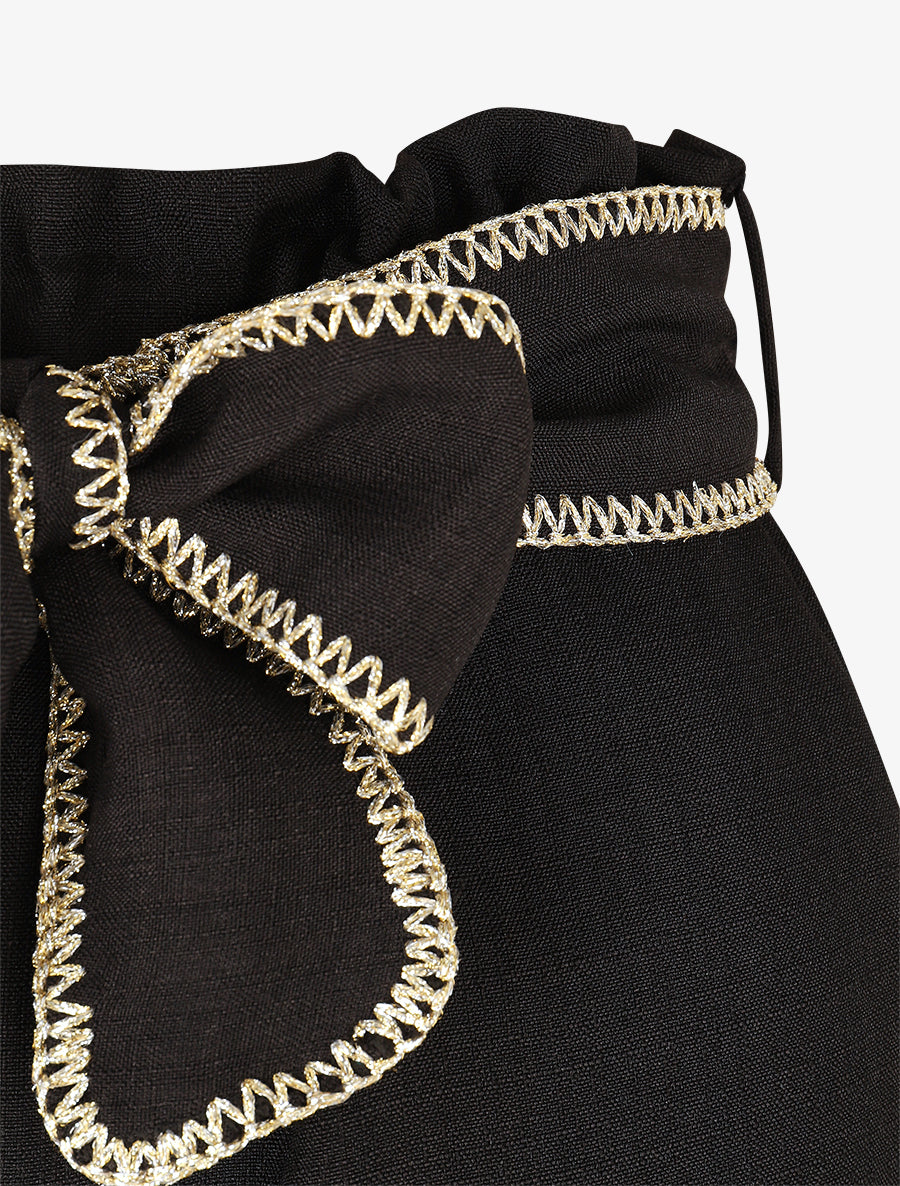 Pantalon ample taille haute à ceinture fantaisie - Noir - 3