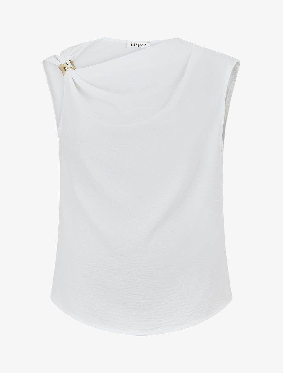 Top uni à empiècement bijou - Blanc - 1