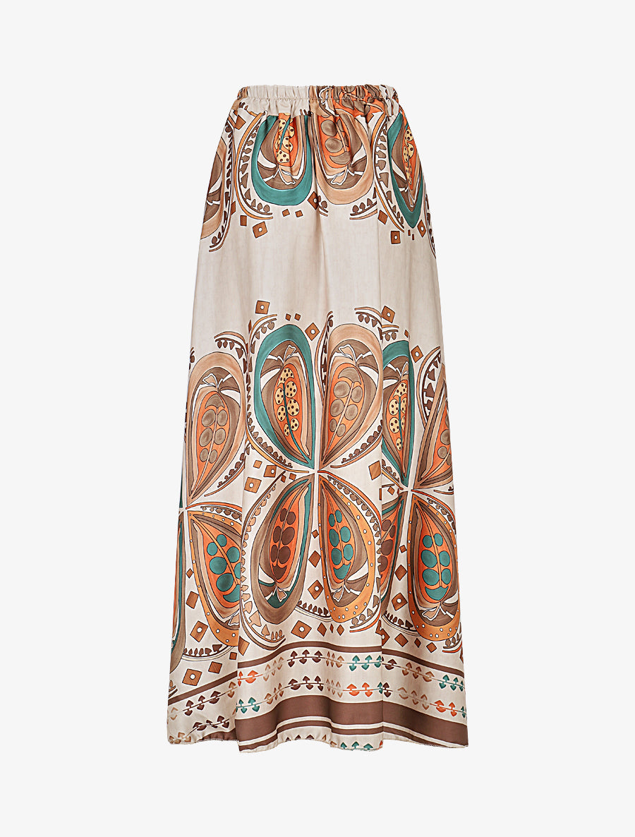 Jupe effet satiné imprimé foulard - Camel - 2