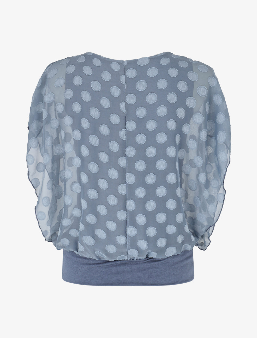 Top droite manches courtes à pois - Bleu clair - 2