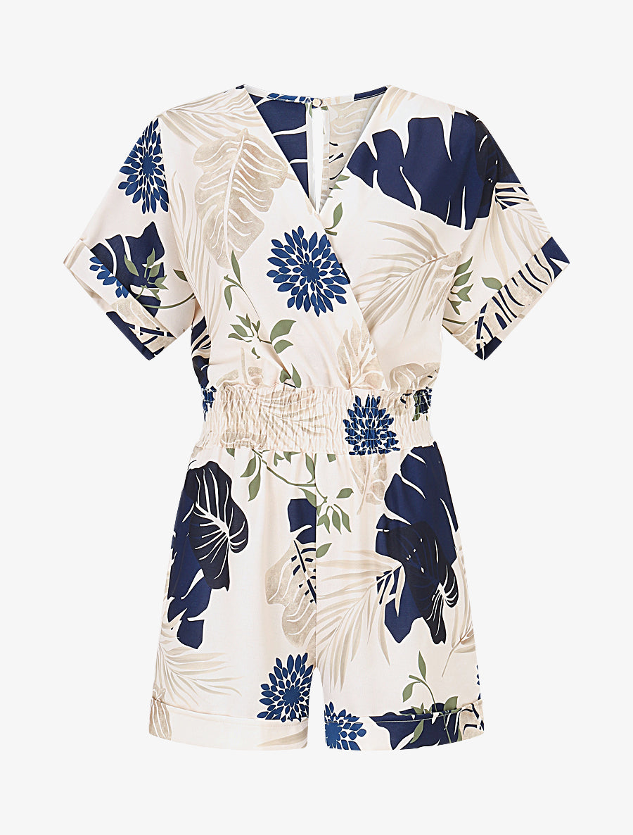 Combishort à imprimé tropical - Marine - 1