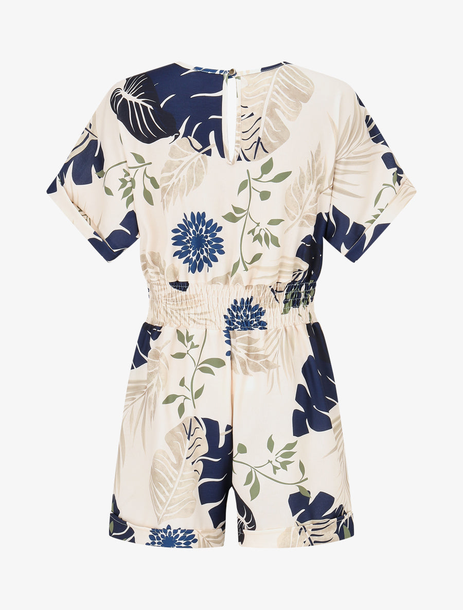 Combishort à imprimé tropical - Marine - 2