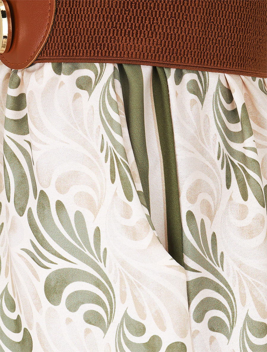 Combishort élastiqué à imprimé foulard - Kaki - 3