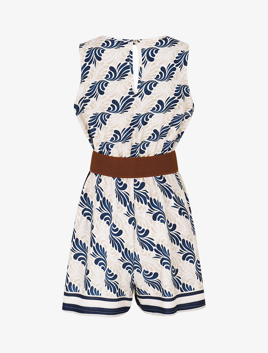 Combishort élastiqué à imprimé foulard - Marine - 2