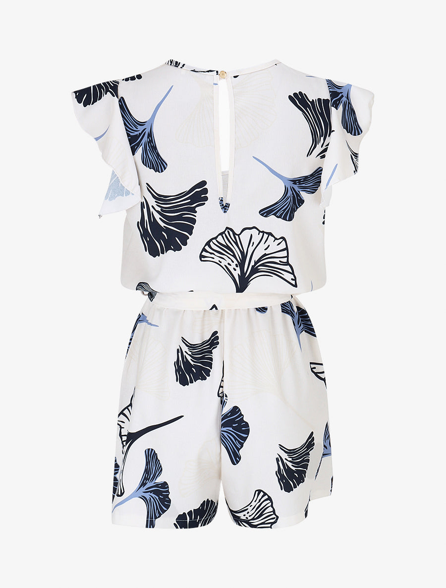 Combishort imprimé éventails à manches volantées - Marine - 2