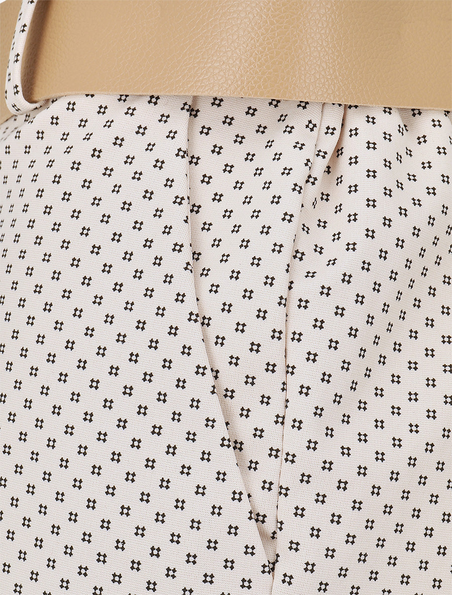 Short droit taille haute imprimé graphique - Beige - 3