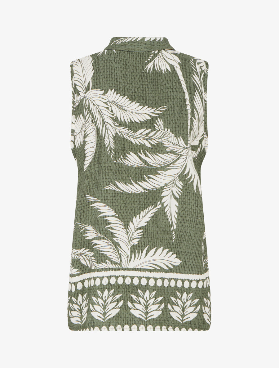 Blouse droite sans manche imprimé tropical - Kaki - 2