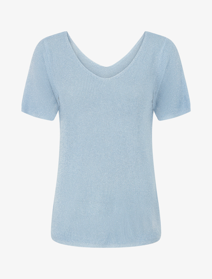 Top manches courtes en maille irisée - Bleu ciel - 1