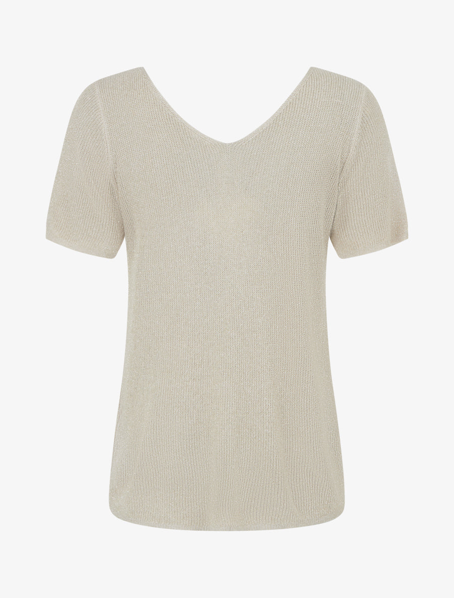 Top manches courtes en maille irisée - Beige - 2