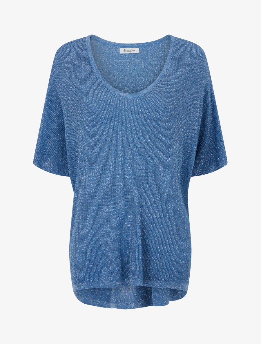 Top oversize en maille fine irisée - Bleu - 1