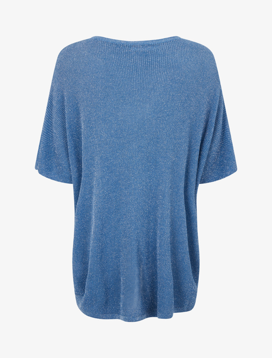 Top oversize en maille fine irisée - Bleu - 2