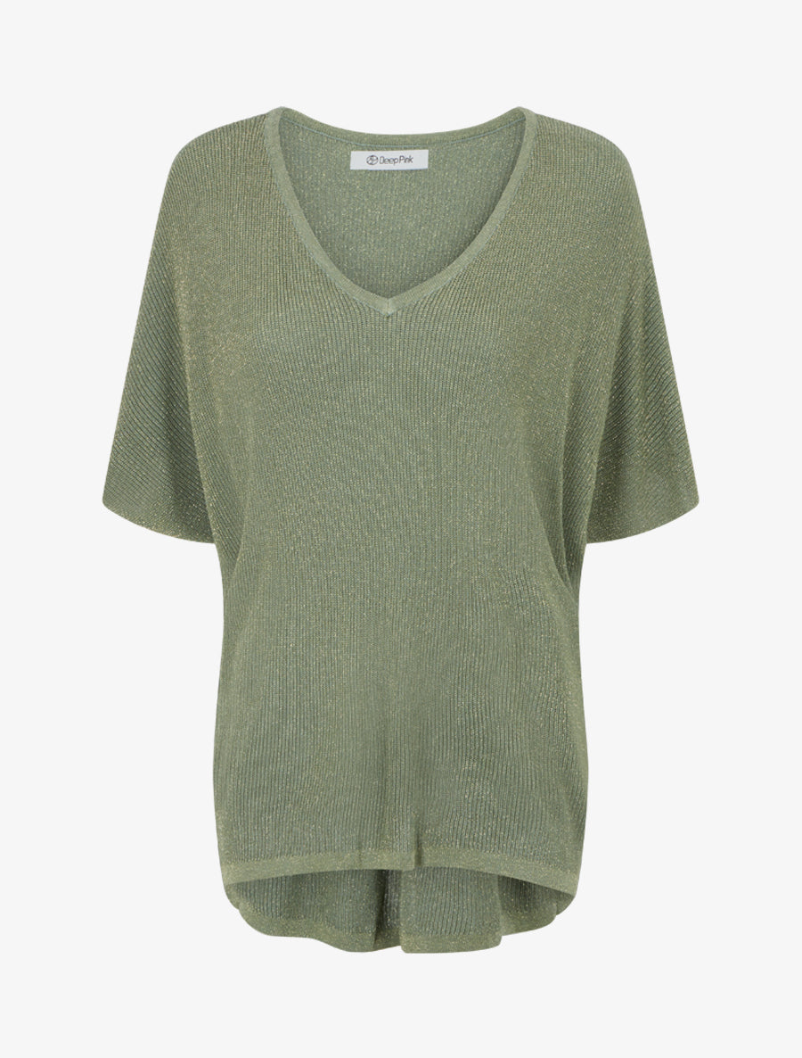 Top oversize en maille fine irisée - Kaki - 1