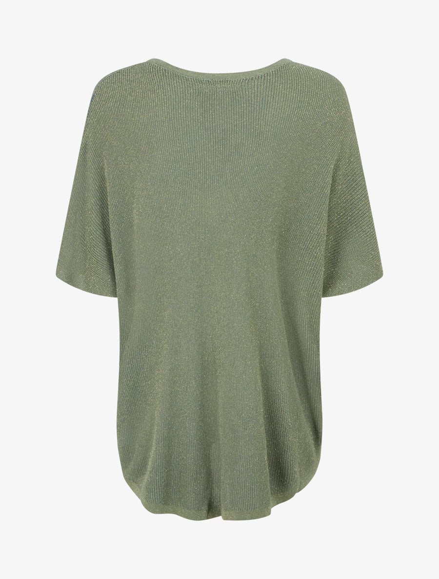 Top oversize en maille fine irisée - Kaki - 2