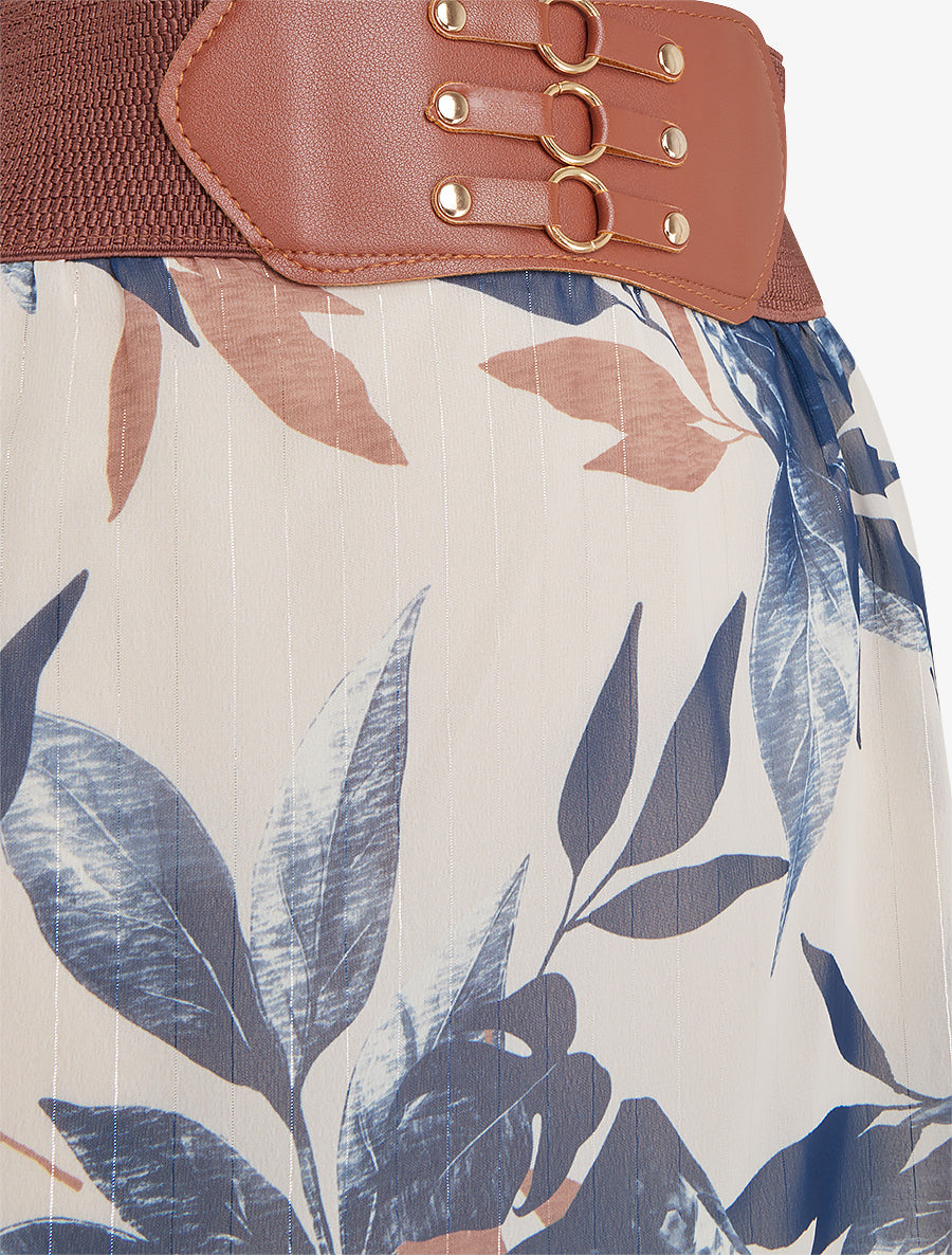 Jupe longue imprimé feuillage fantaisie - Marine - 3