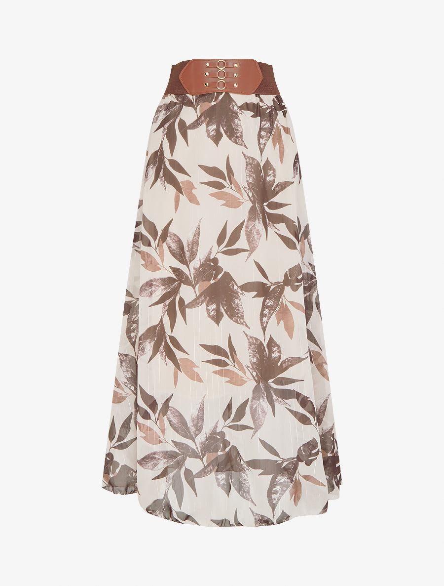 Jupe longue imprimé feuillage fantaisie - Marron - 1