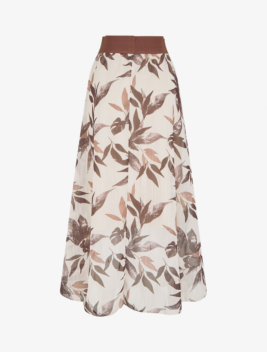Jupe longue imprimé feuillage fantaisie - Marron - 2