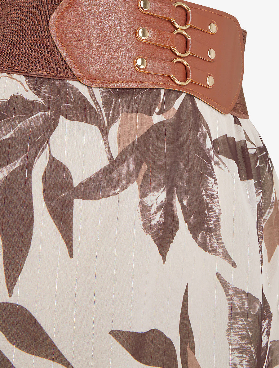 Jupe longue imprimé feuillage fantaisie - Marron - 3