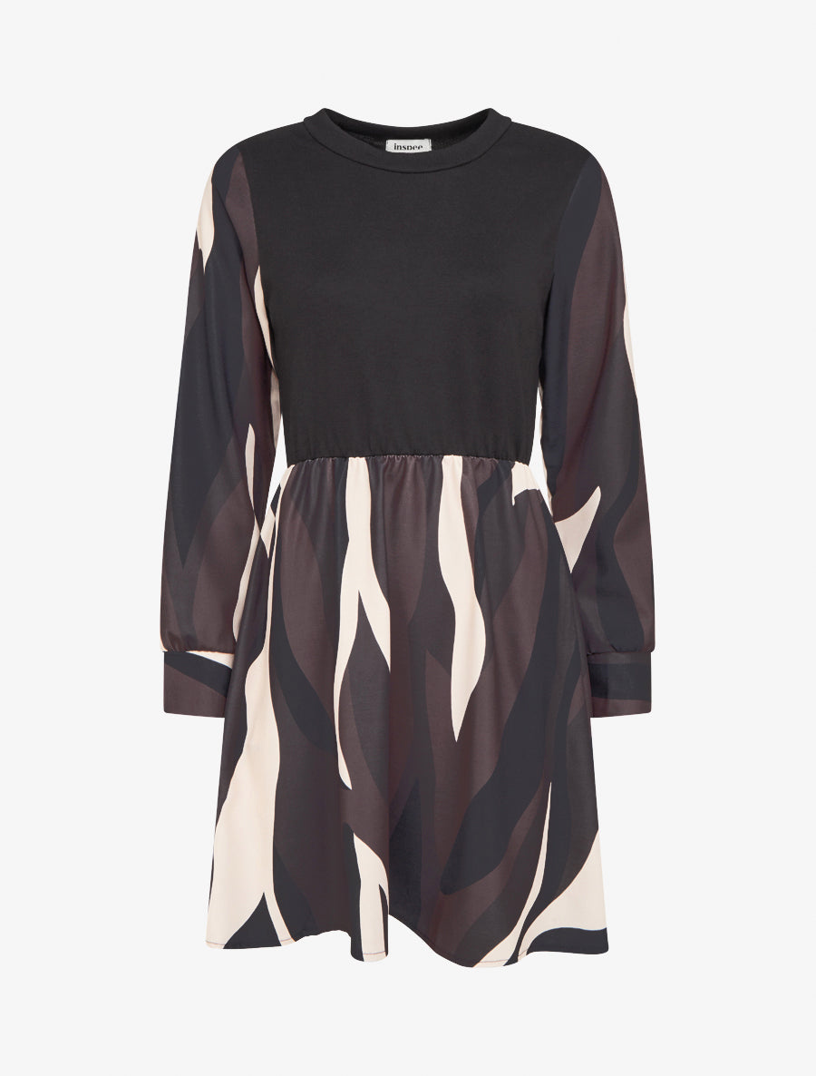 Robe mi-longue patineuse imprimé graphique - Marron - 1