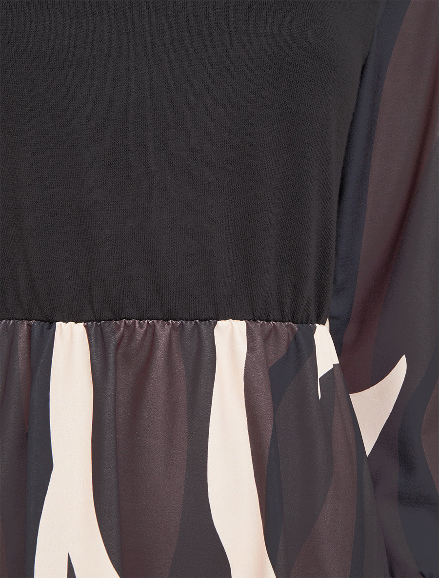 Robe mi-longue patineuse imprimé graphique - Marron - 3