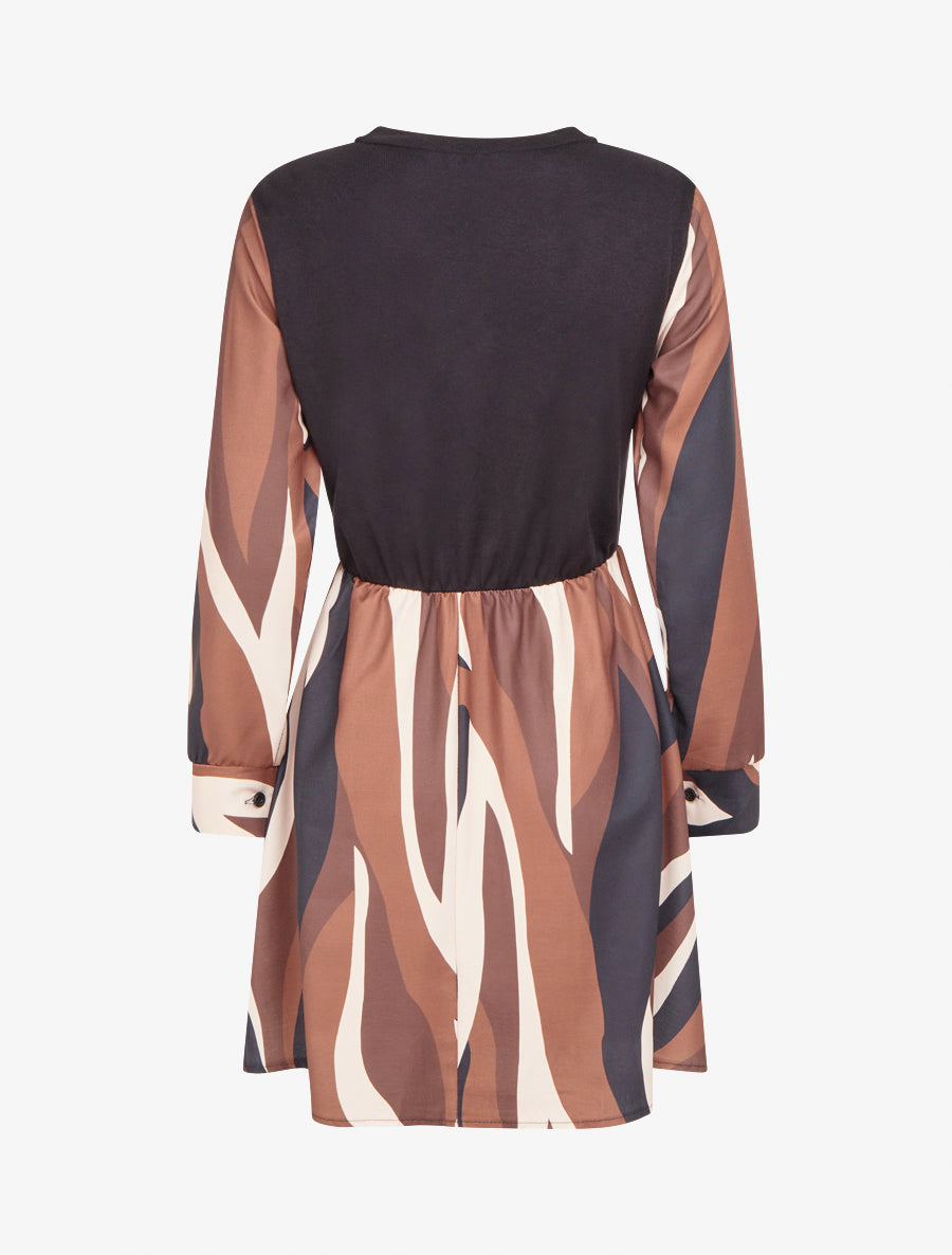 Robe mi-longue patineuse imprimé graphique - Camel - 2