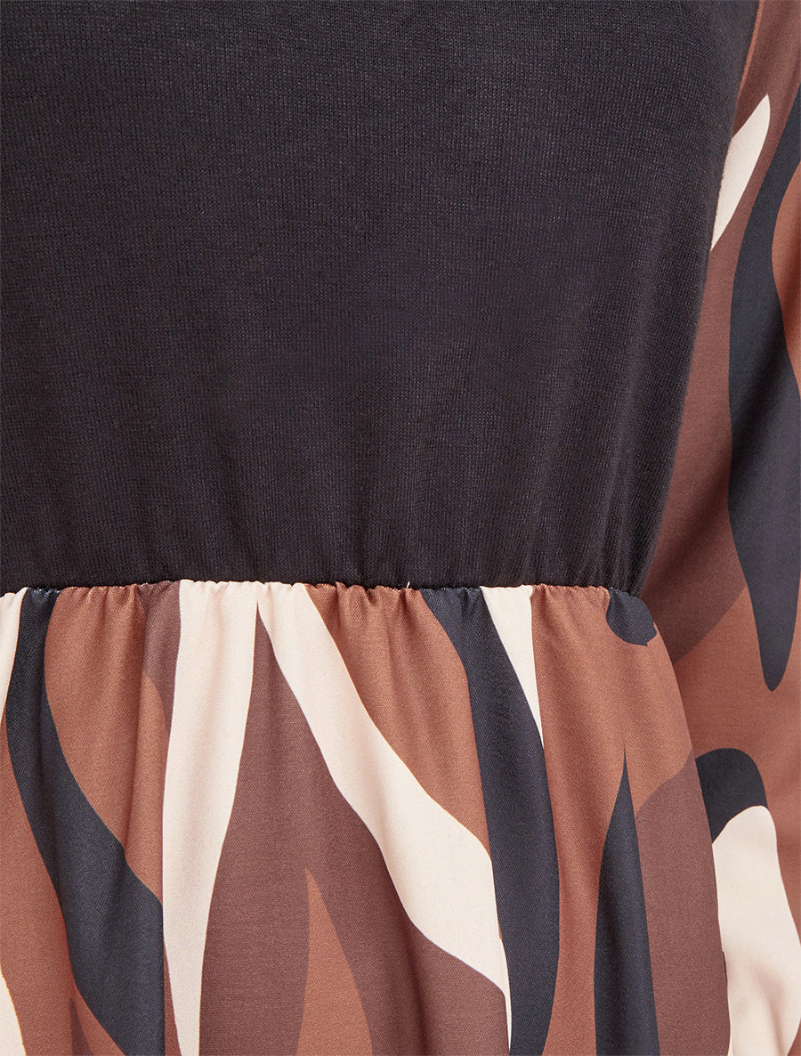 Robe mi-longue patineuse imprimé graphique - Camel - 3