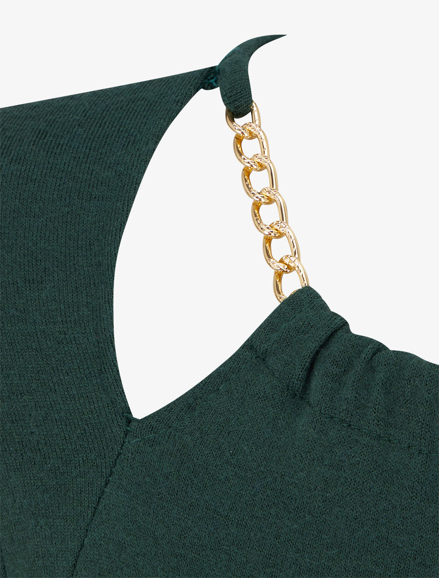 Robe fendue à col détail chaînes - Vert sapin - 3