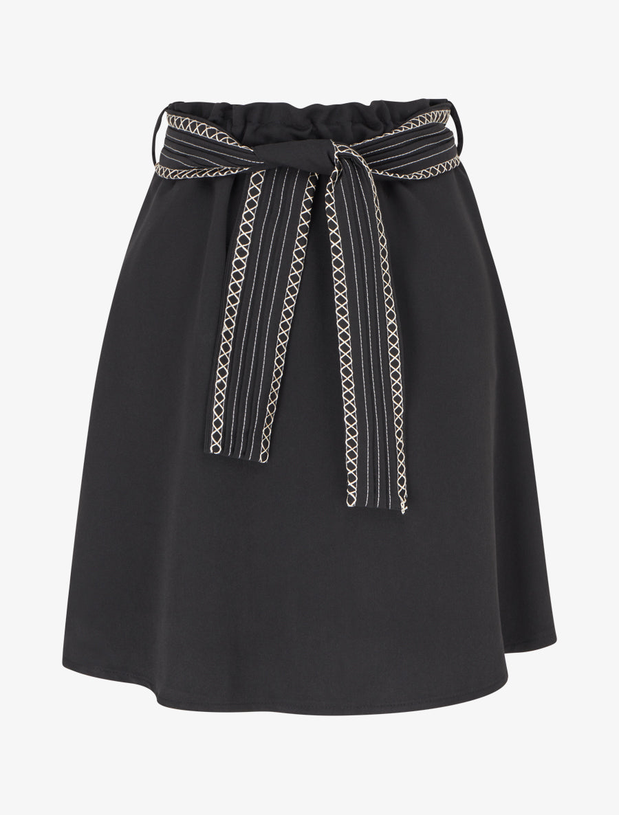 Jupe courte patineuse ceinturée - Noir - 1