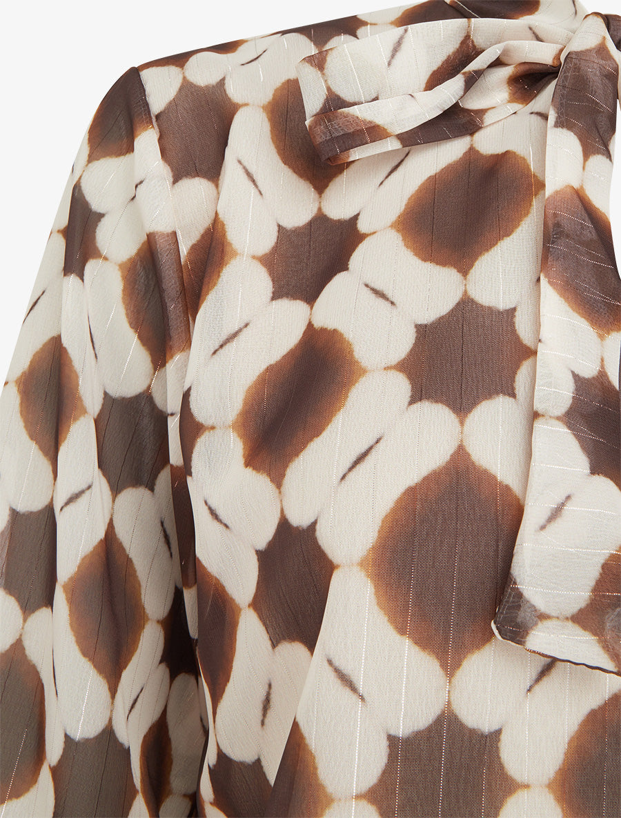 Top lavallière en voile imprimé graphique - Marron - 3