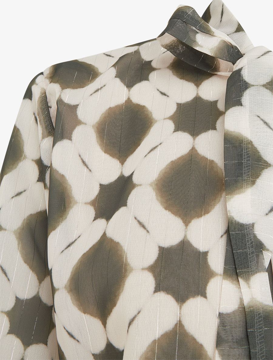 Top lavallière en voile imprimé graphique - Kaki - 3