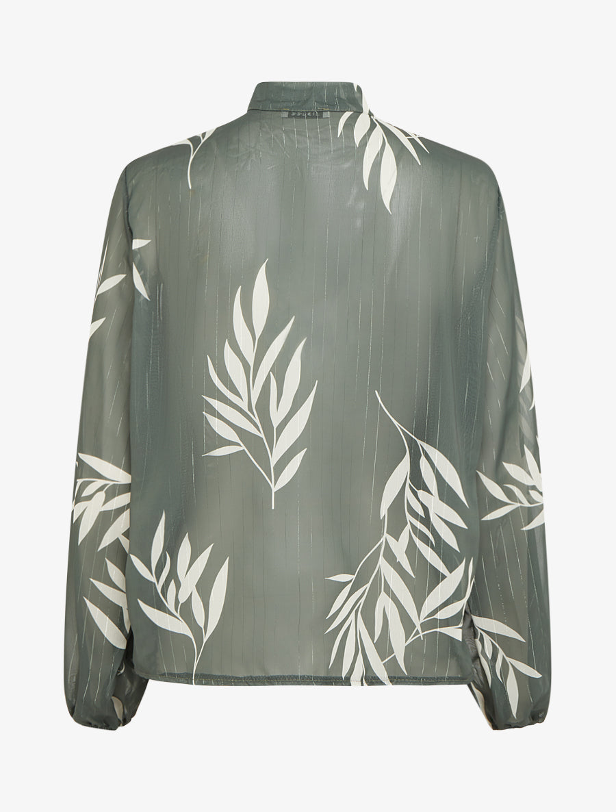 Top lavallière en voile imprimé feuilles - Kaki - 2