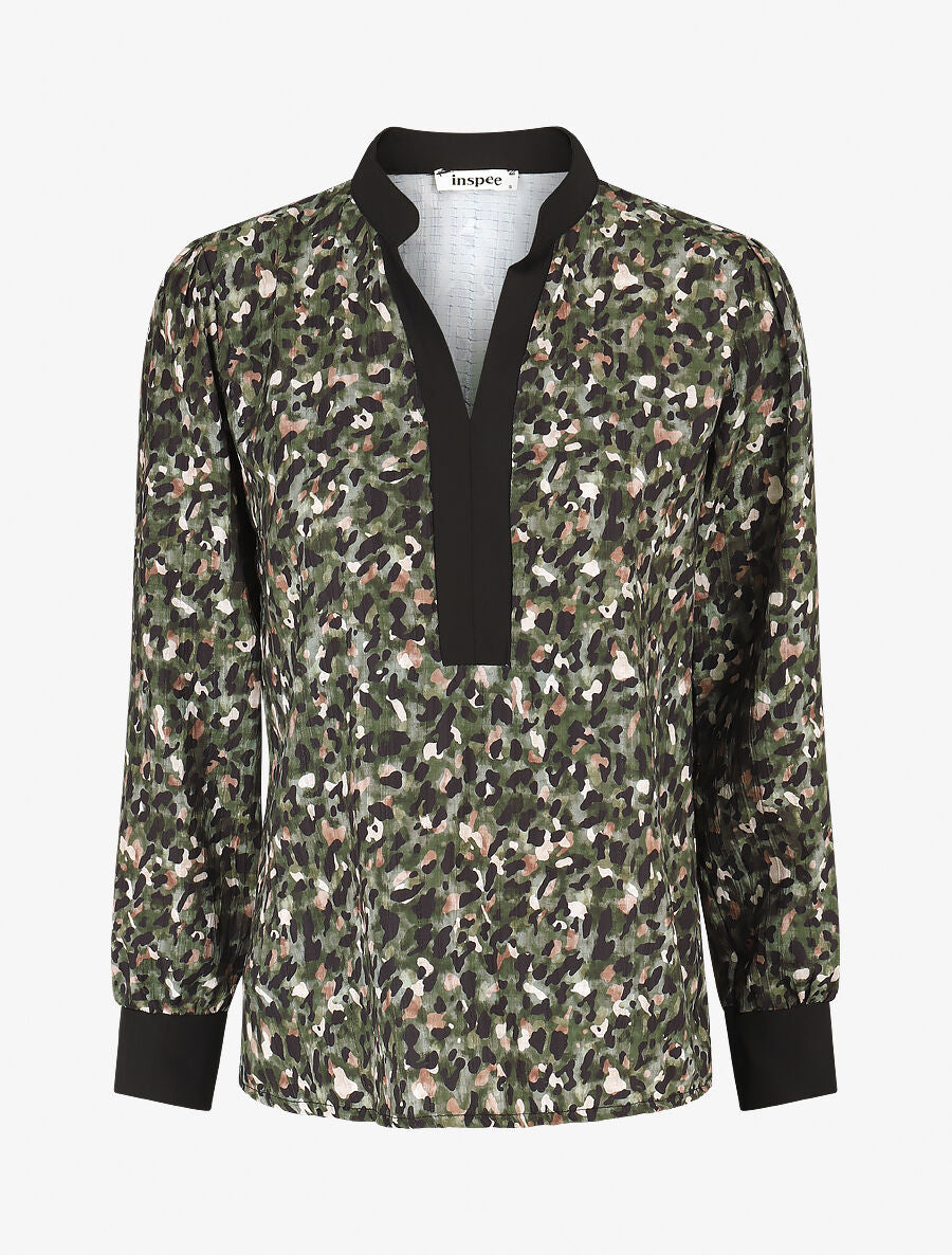 Blouse fluide à imprimé abstrait - Kaki - 4
