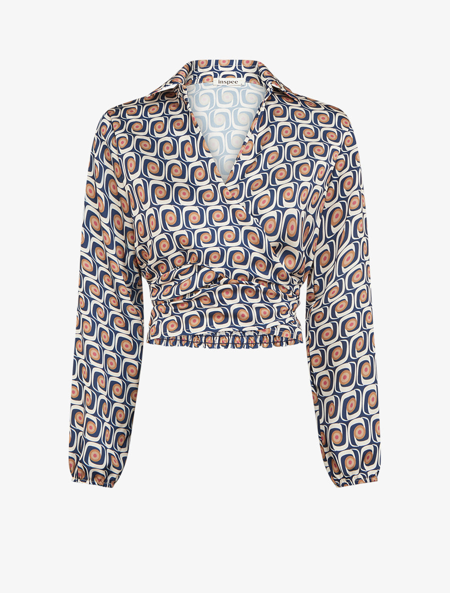 Crop-top cache-coeur satiné imprimé 70&