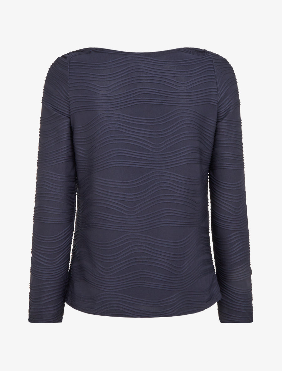 Top texturé à col bénitier et bijou - Marine - 2