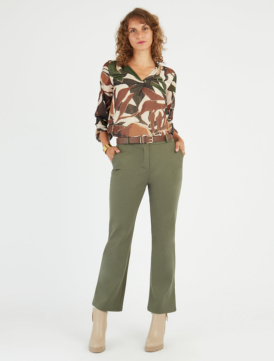 Pantalon droit basique ceinturé - Kaki - 8