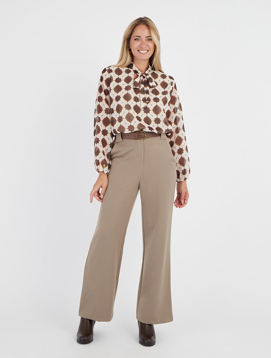 Pantalon droit uni taille haute - Taupe clair - 8