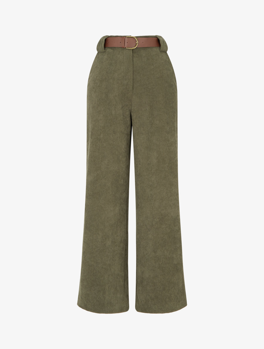 Pantalon droit en velours côtelé - Kaki - 1