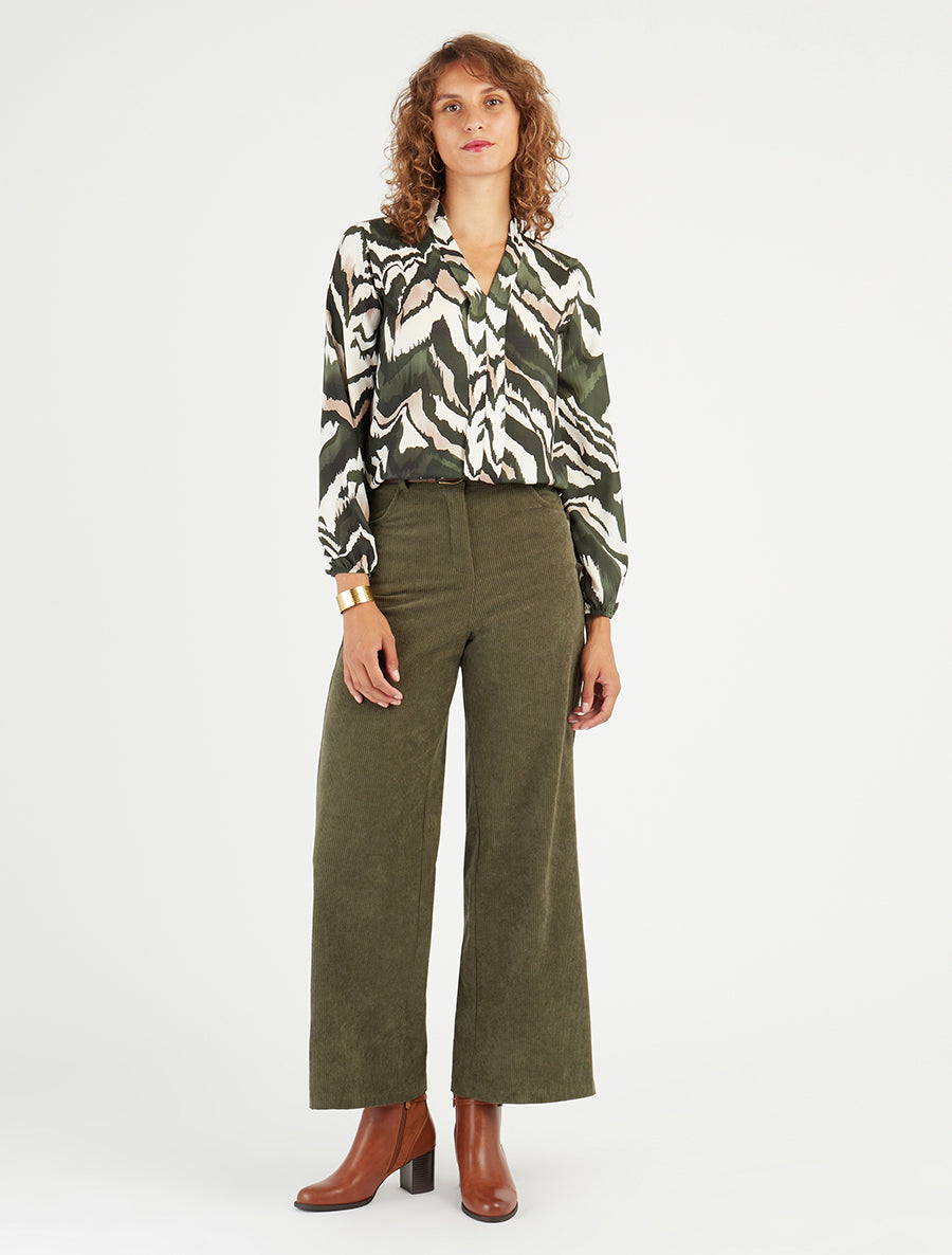 Pantalon droit en velours côtelé - Kaki - 8