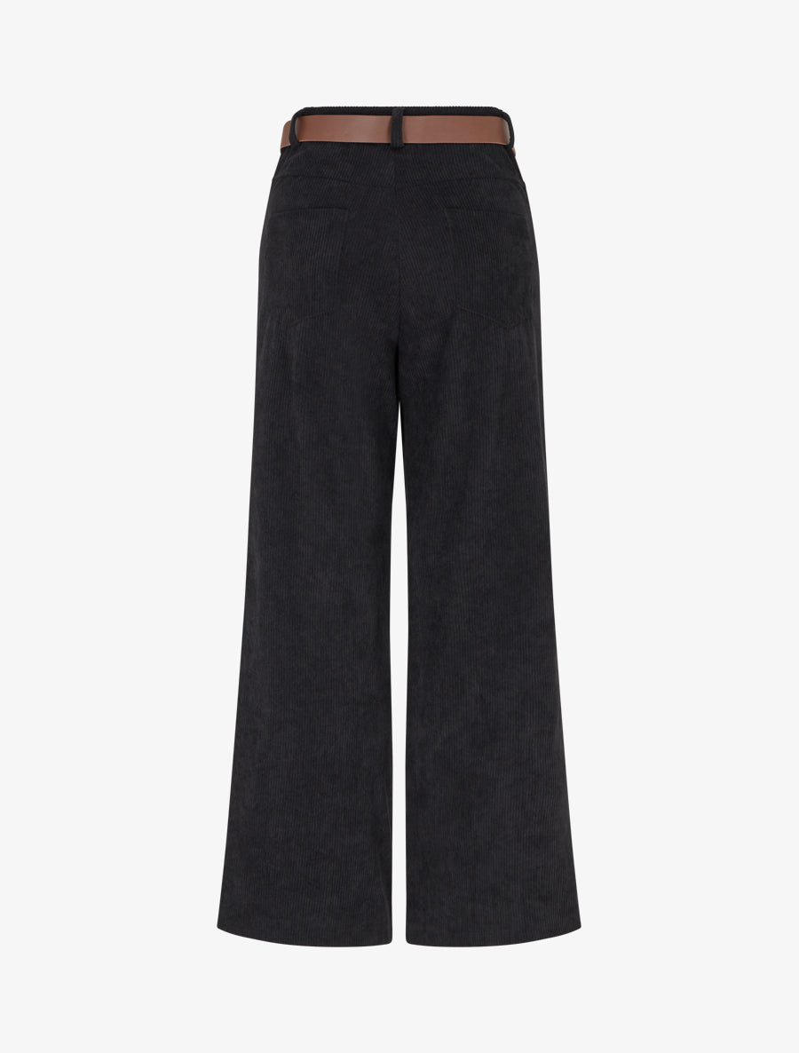 Pantalon ceinturé taille haute en velours côtelé - Noir - 2