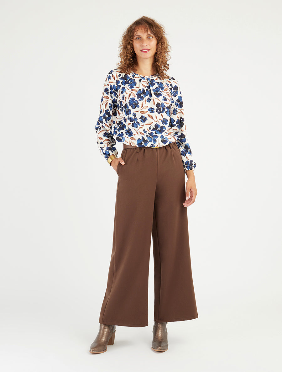 Pantalon élastiqué coupe ample - Marron - 8