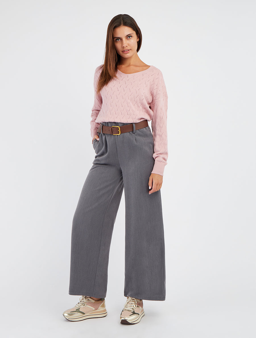 Pantalon élastiqué coupe ample - Gris - 8