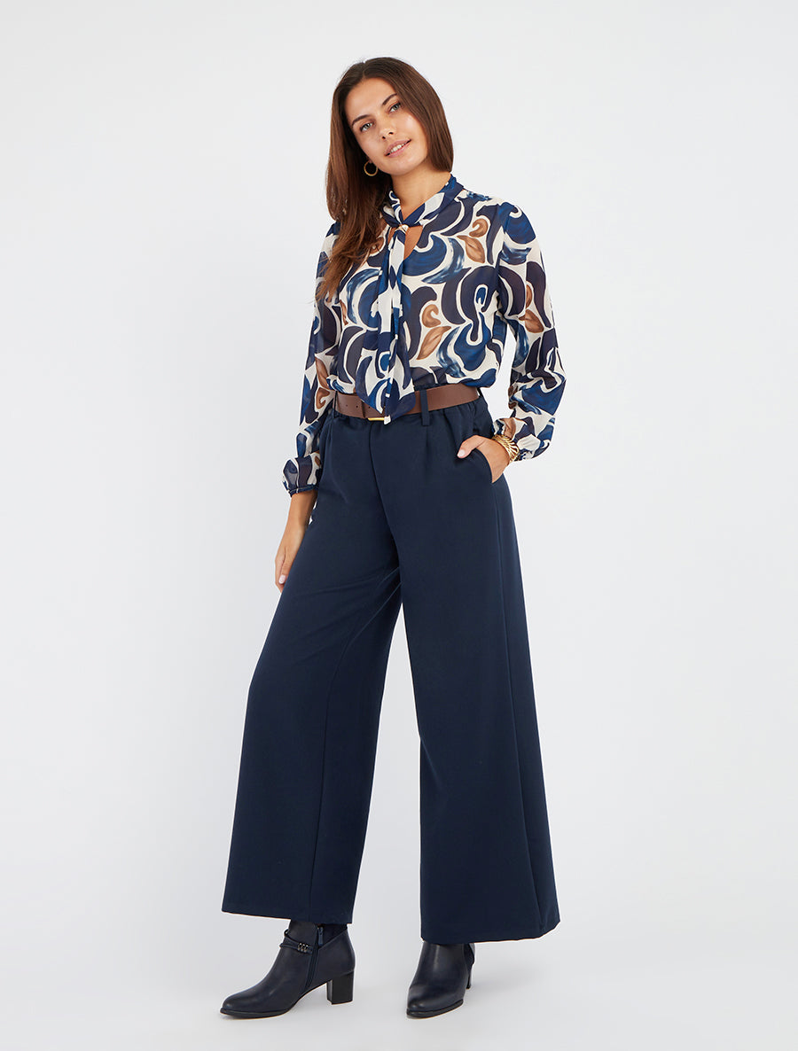 Pantalon élastiqué coupe ample - Marine - 8