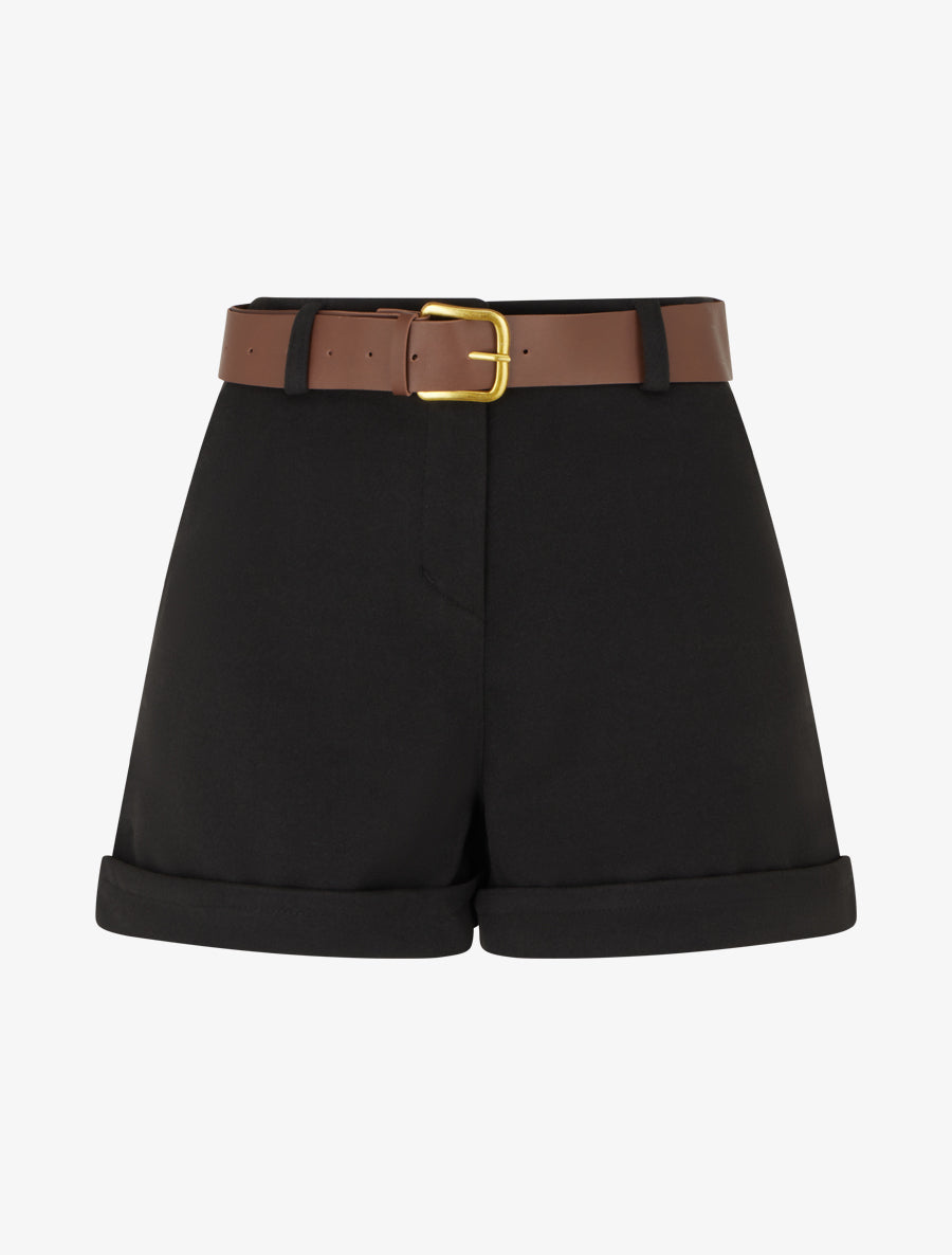 Short droit à revers et ceinture - Noir - 1
