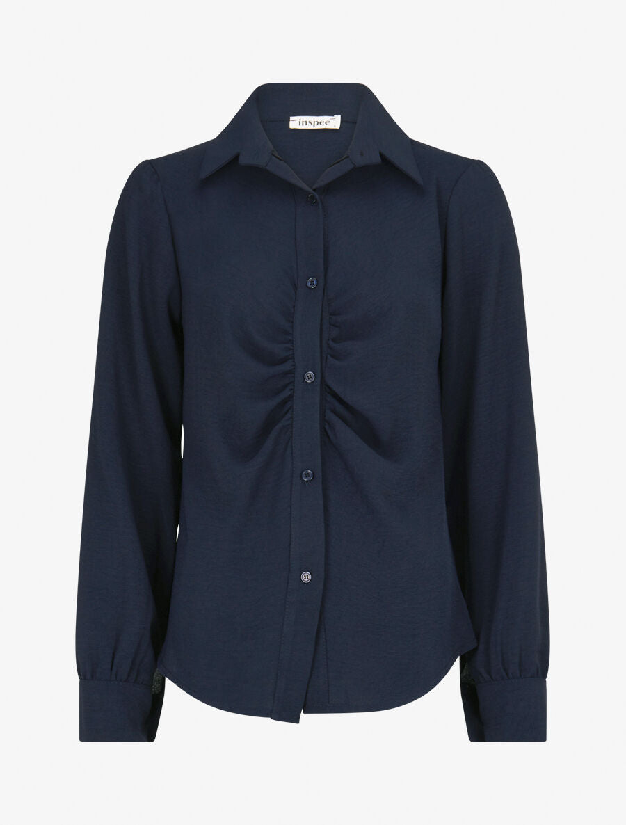 Chemise droite plissée - Marine - 4
