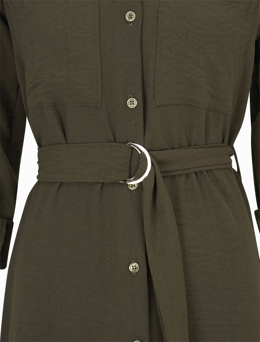 Robe chemise fluide et ceinturée - Kaki - 3
