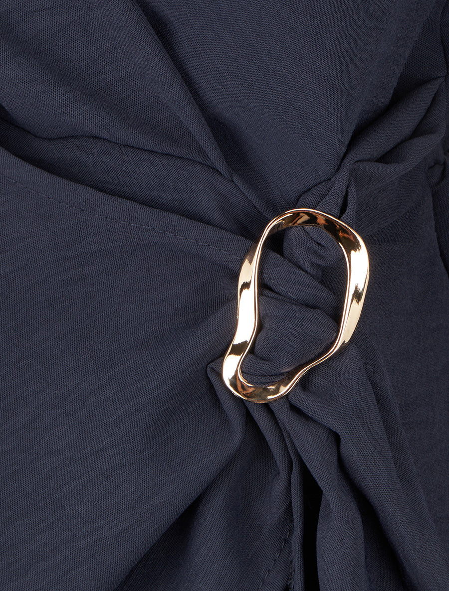 Blouse unie style portefeuille à col cache-coeur - Marine - 3