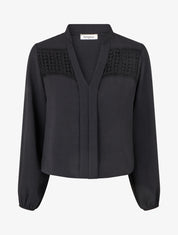 Blouse fluide coupe boule à détail crochet - Noir - 1