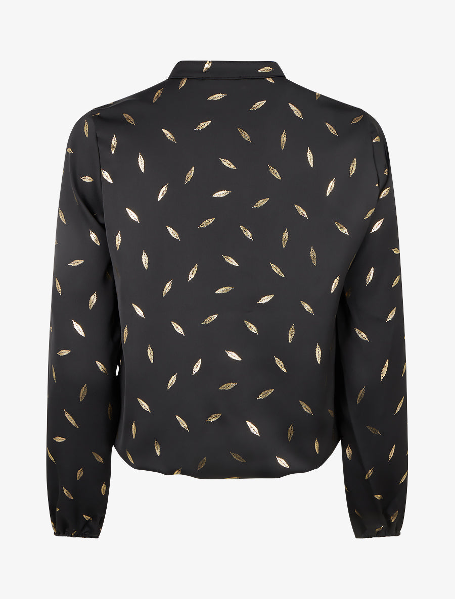 Blouse satinée à motif plumes irisées - Noir - 2