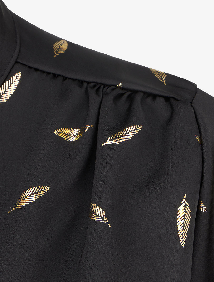 Blouse satinée à motif plumes irisées - Noir - 3