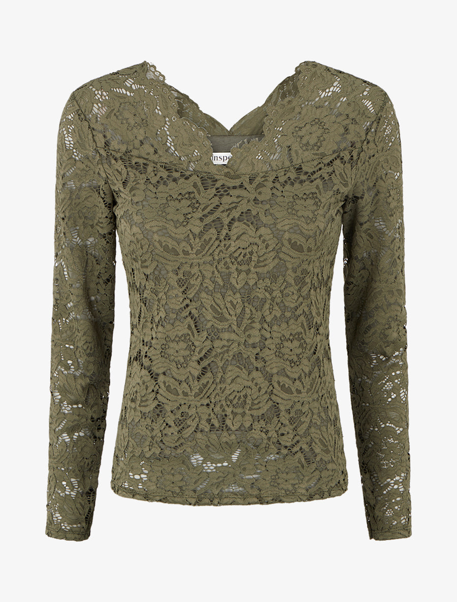 Top uni en dentelle - Kaki - 1
