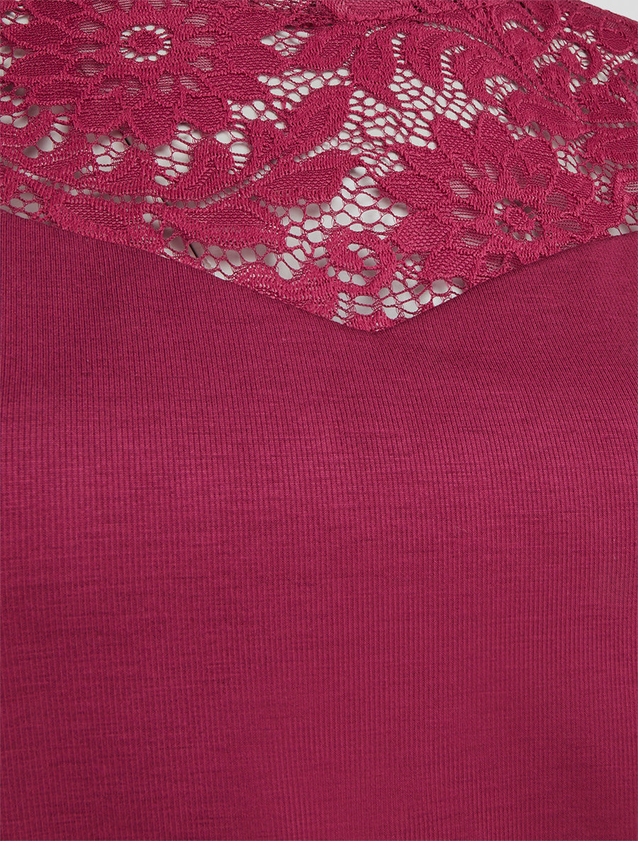 Robe sans manches à col en dentelle - Bordeaux - 3